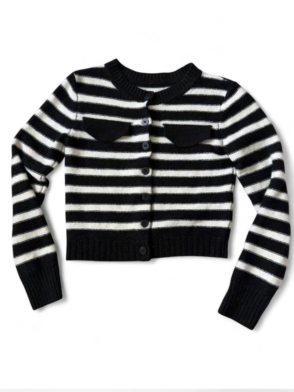 Anthropologie Maeve Black and White Striped 100% Cashmere Crop Cardigan
